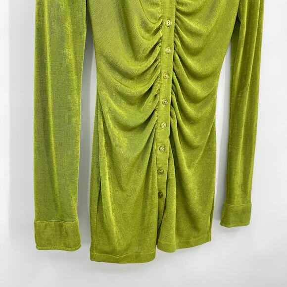 With Jean | Andy Dress Forest Green Ruched Front Slinky Shirt Dress XS - Picture 8 of 14